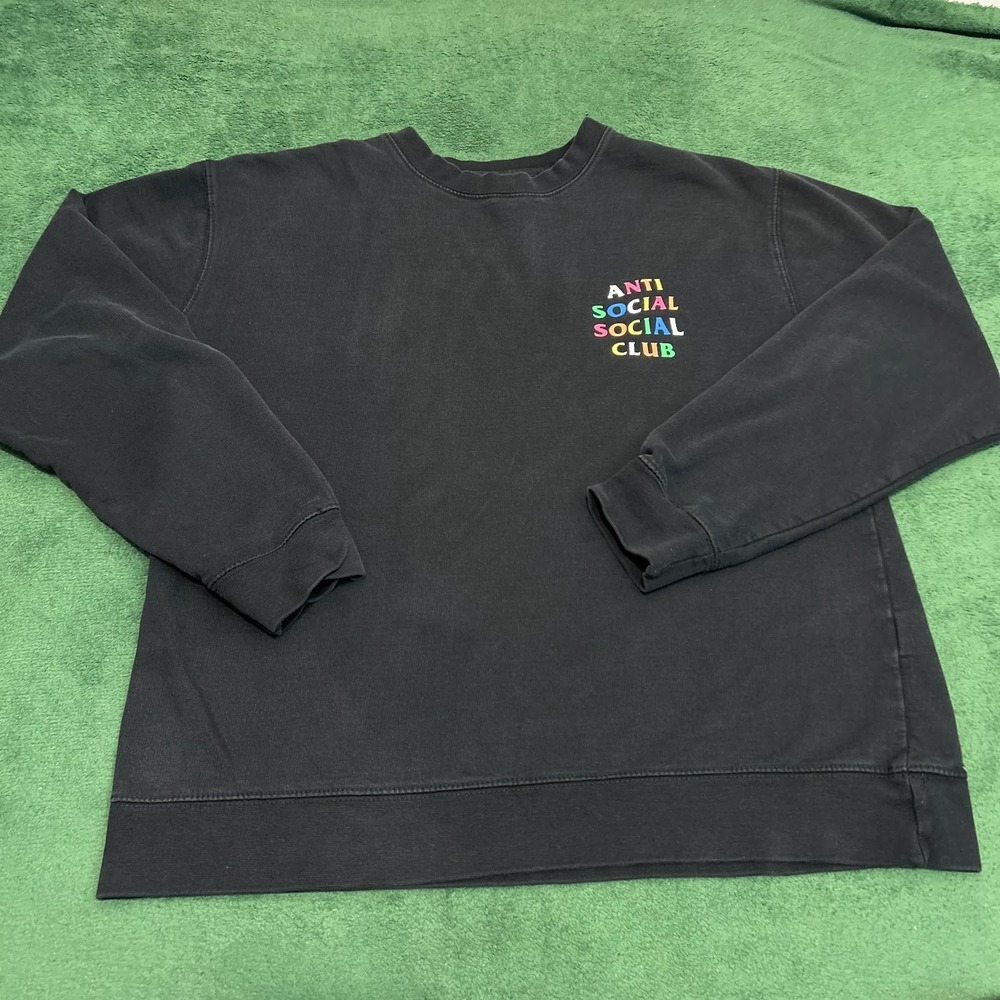 Anti Social Social Club ASSC Black Crewneck Sweatshirt Multicolor Logo Sz M
